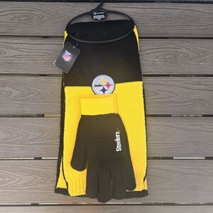 NFL Pittsburgh Steelers Colorblock Scarf & Glove Gift Set 3 PC Set NEW